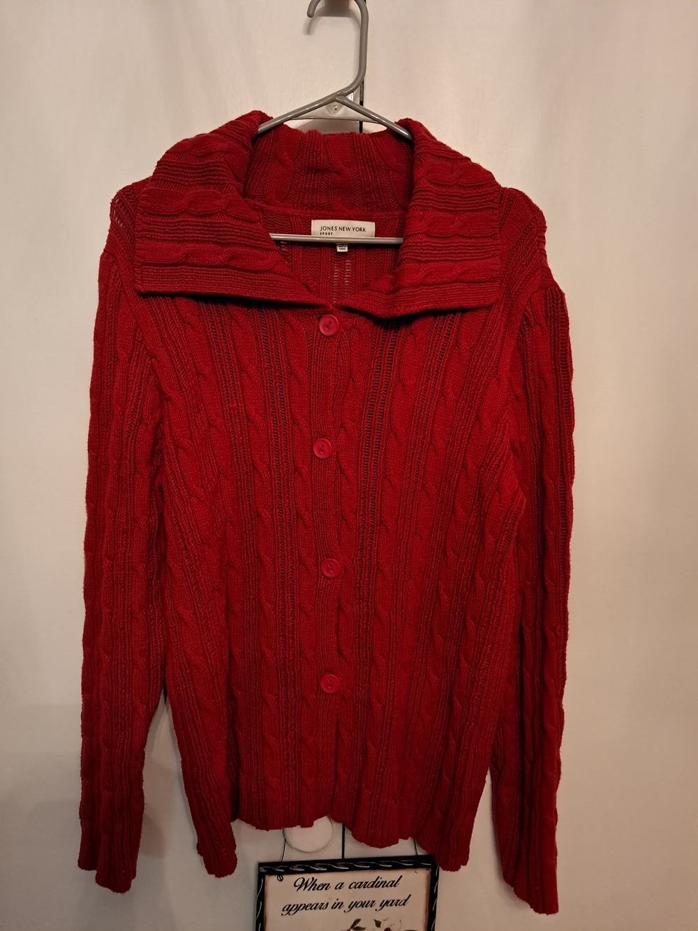 Jones New York Red Cable-Knit Button Cardigan Sweater